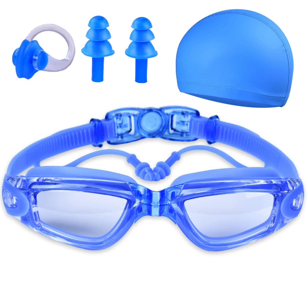 Lunettes de natation adultes étanches anti-buée HD - équipement piscine avec bonnet silicone