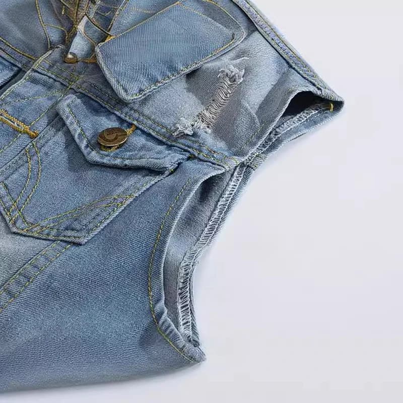 Veste sans manches déchirée vintage pour homme en jean coton décontracté streetwear taille 6XL