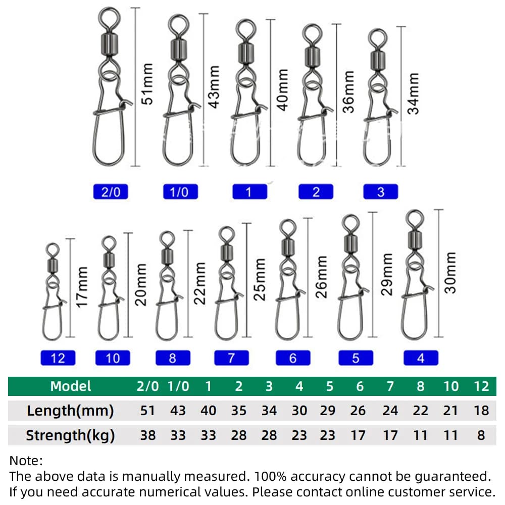50 connecteurs fishing DNDYUJU acier inox avec roulement à billes pour leurres hooks