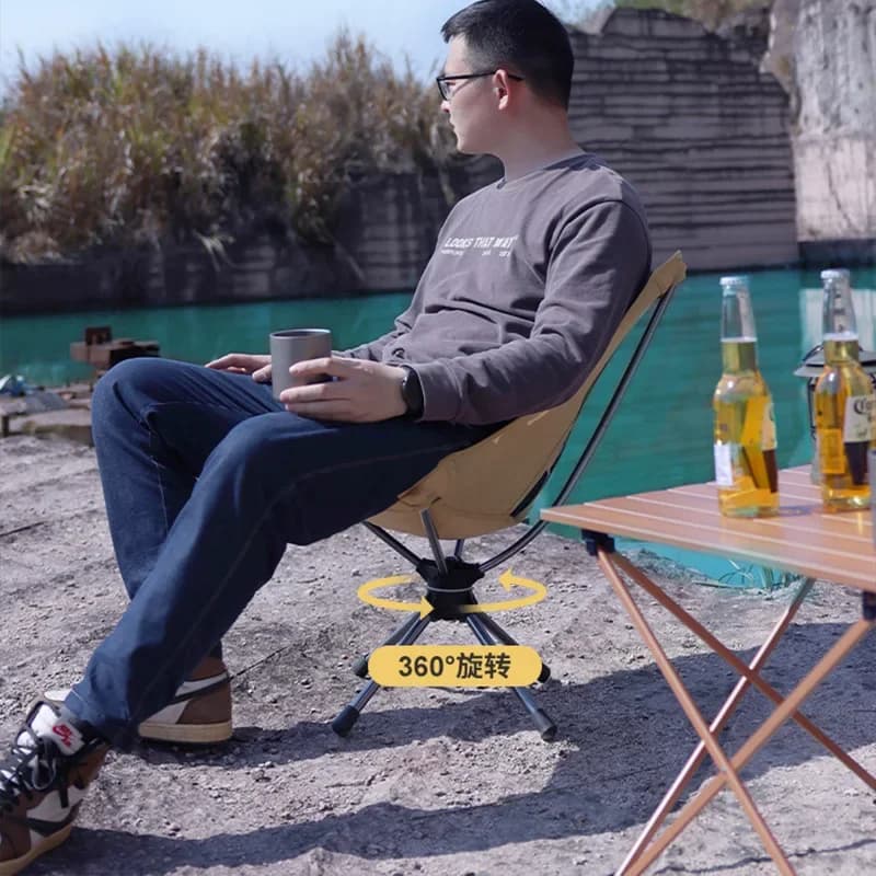 Chaise camping pliante pivotante détachable légère - Siège avec sac pêche randonnée portable