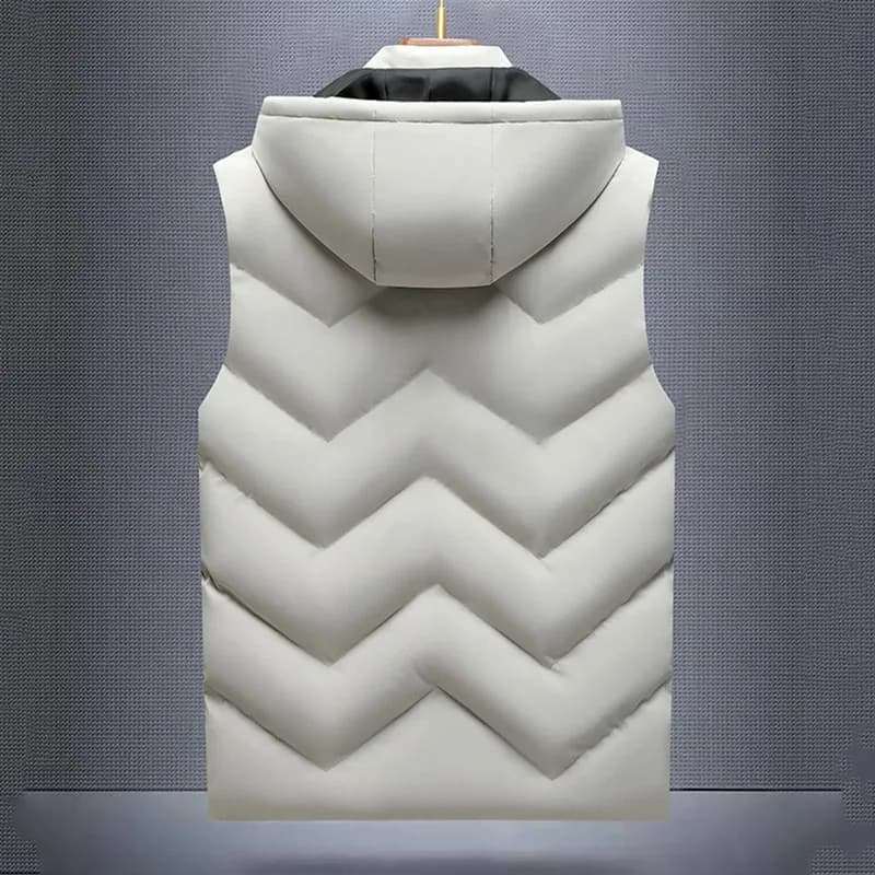 Veste hiver sans manches homme imperméable avec capuche amovible et col montant - Doudoune légère pêche
