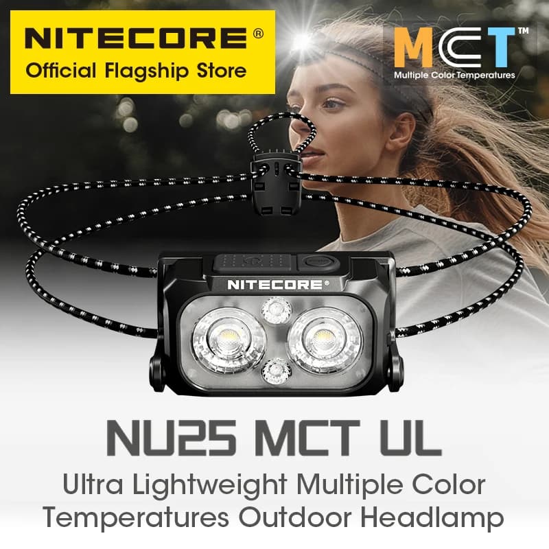 Lampe frontale NITECORE NU25 MCT rechargeable USB-C températures couleur pour randonnée pêche
