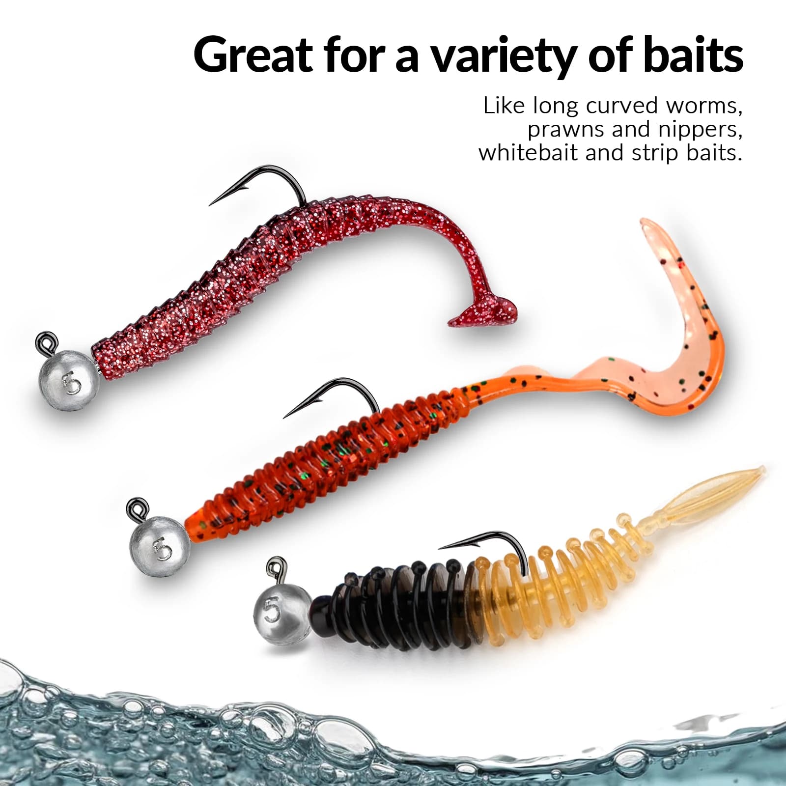 5 hameçons plombés 14g weedless pour vers souples avec tête sphérique anti-herbiers