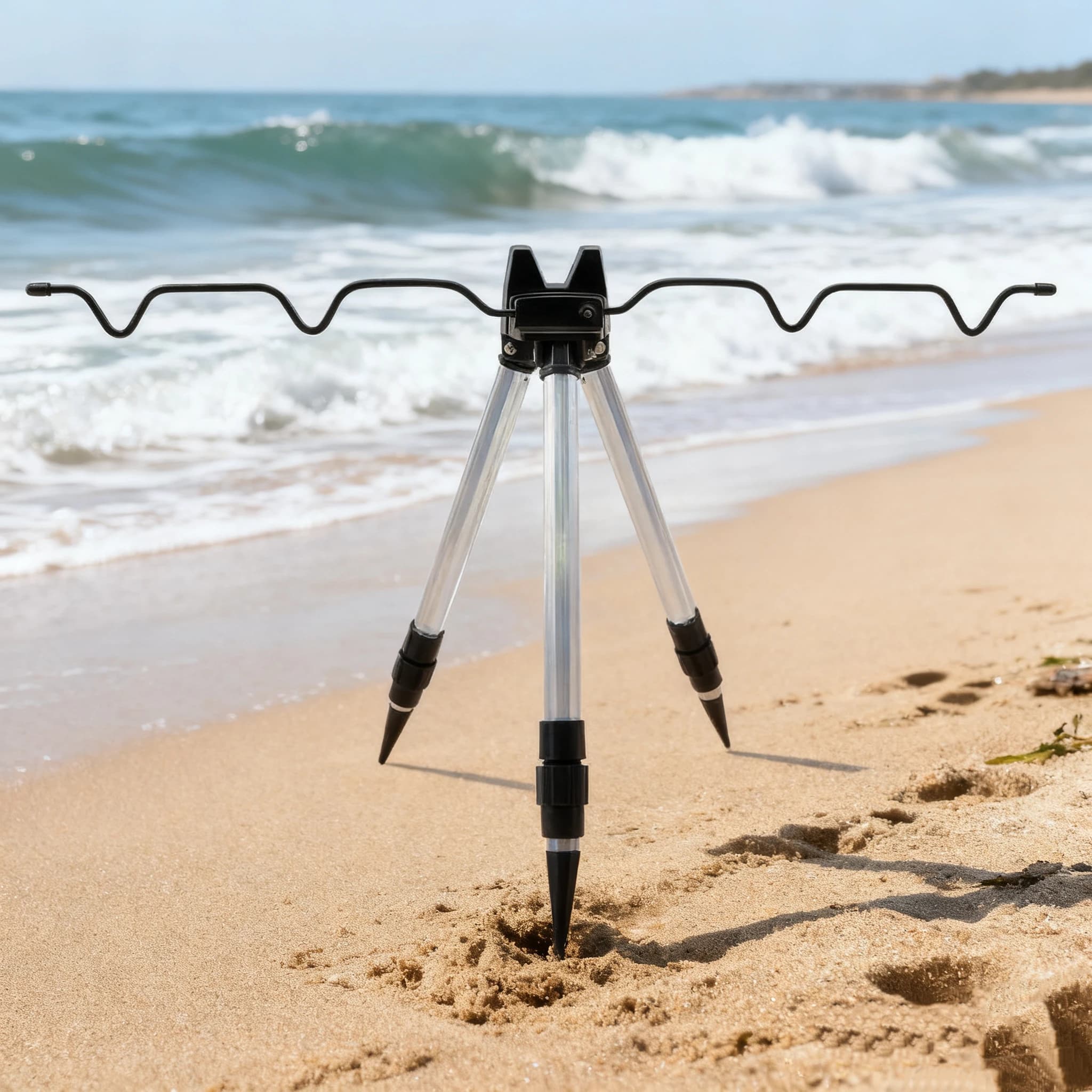 Support télescopique 3 branches pour canne de pêche en mer - trépied réglable avec base stable