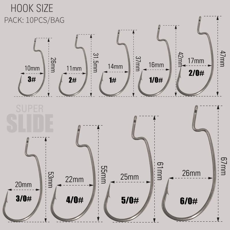 Hameçon offset PTFE Super Slide pour leurres souples Texas rig et drop shot en acier inoxydable