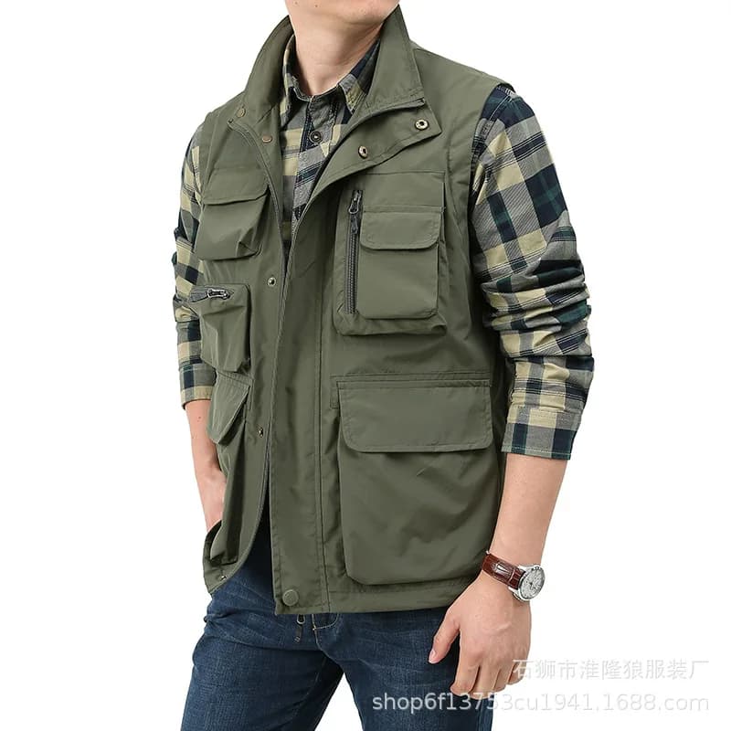 Veste de pêche respirante homme avec poches zippée pour activités extérieures été