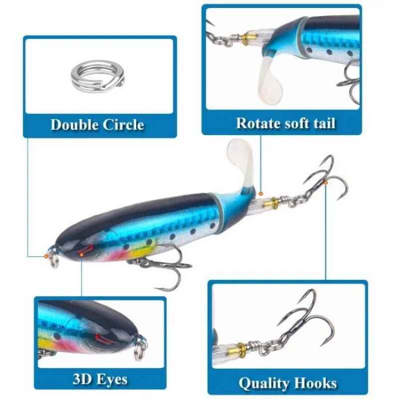 Leurre de pêche topwater Whopper Popper 10cm et 14cm, appât dur avec queue rotative souple pour carnassiers