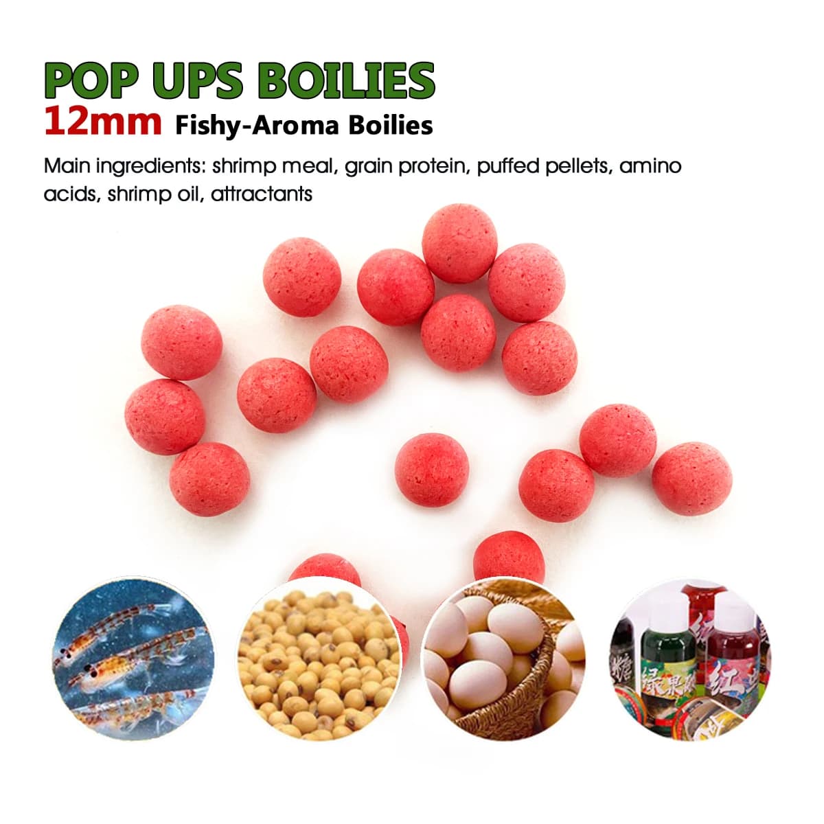 80 boules pop-up saveur poissonnée 12mm - appâts protéines végétales animales pour grosses carpes silures