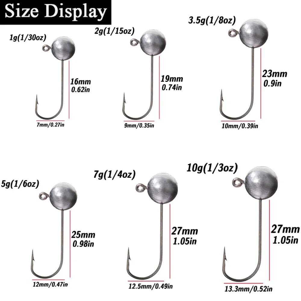 Kit hameçons métal jig head 1g à 10g pour pêche au leurre souple - Ned rig, truite, perche