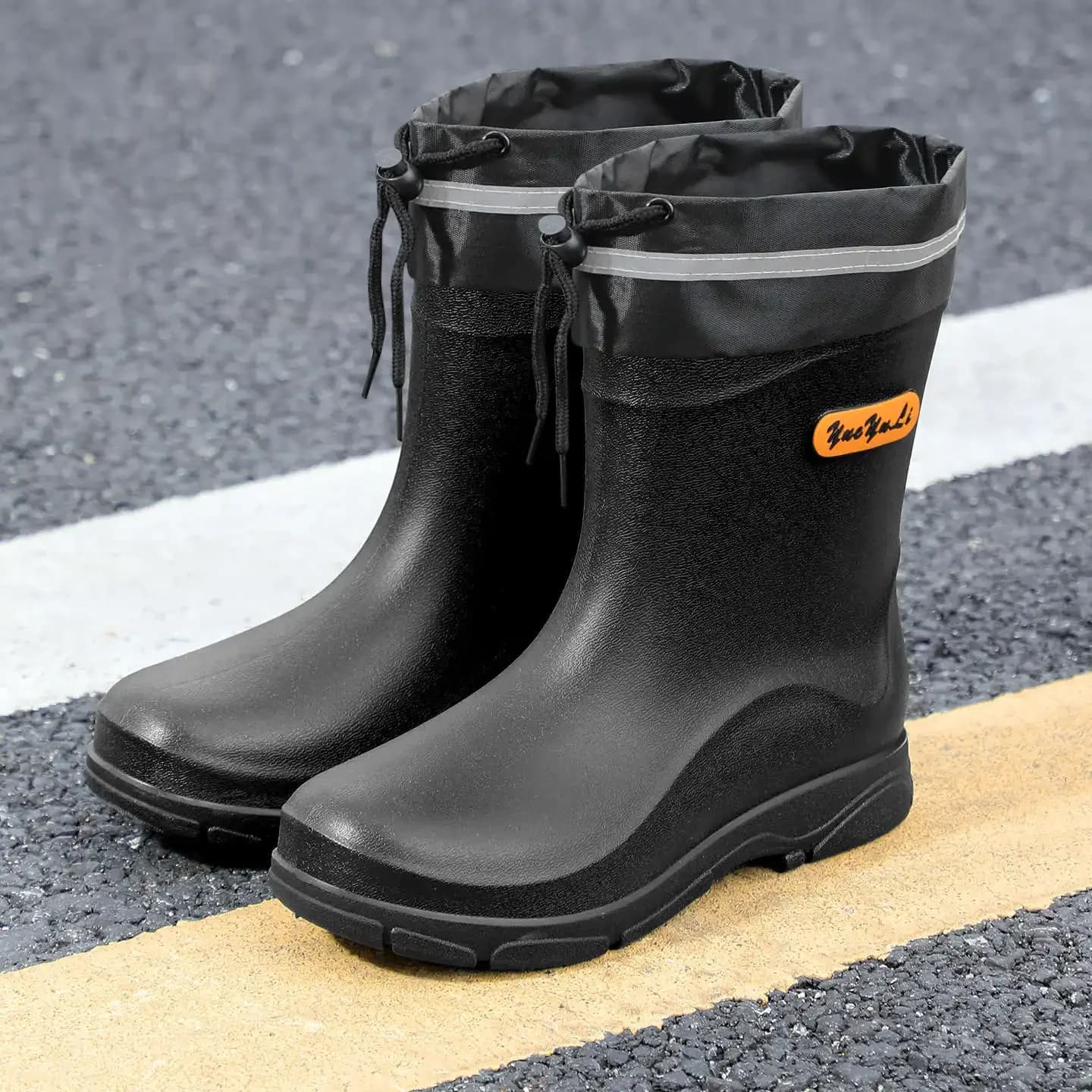 Bottes de pluie homme mi-mollet bandes réfléchissantes sécurité contrôle crues chaussures camping aventure