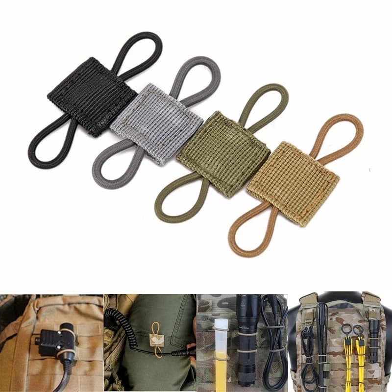 2x Bretelles élastiques MOLLE système sac à dos fixation antenne bâton tube gilet chasse pêche