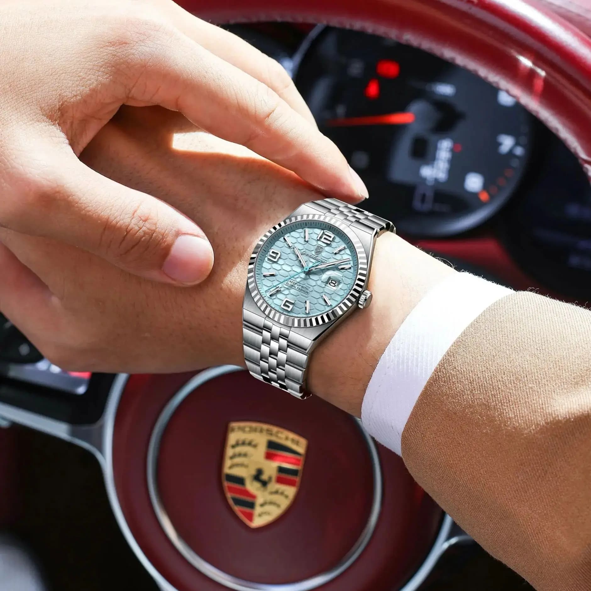 Montre homme luxe POEDAGAR étanche lumineuse avec date boîtier acier inoxydable quartz cadeau élégant