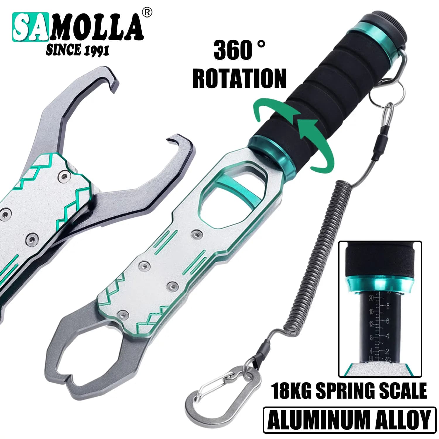Pinces pêche SAMOLLA set accessoires aluminium 18kg échelle ressort rotation 360° pour eau de mer