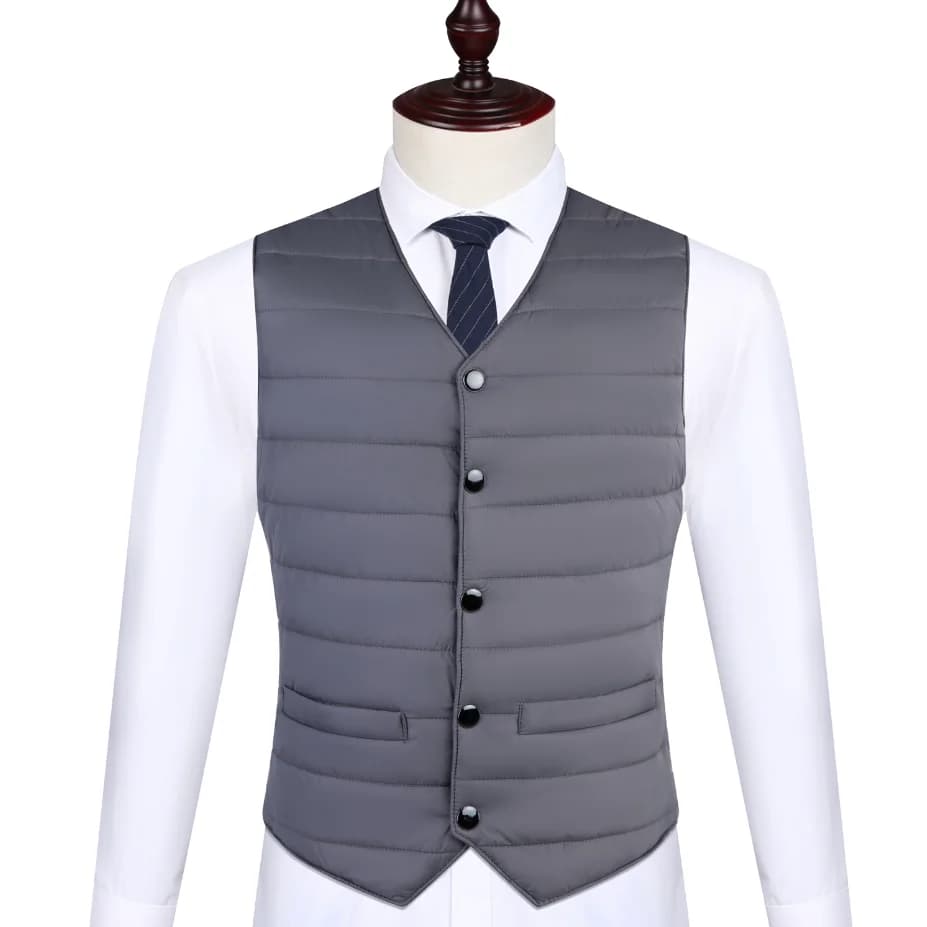 Veste homme sans manches en duvet coton épais pour l'automne hiver, col V boutonnée chaude et polyvalente