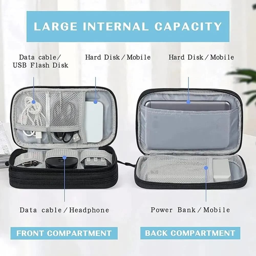 Pochette organisatrice câbles étanche pour voyage - rangement portable double couche pour accessoires électroniques