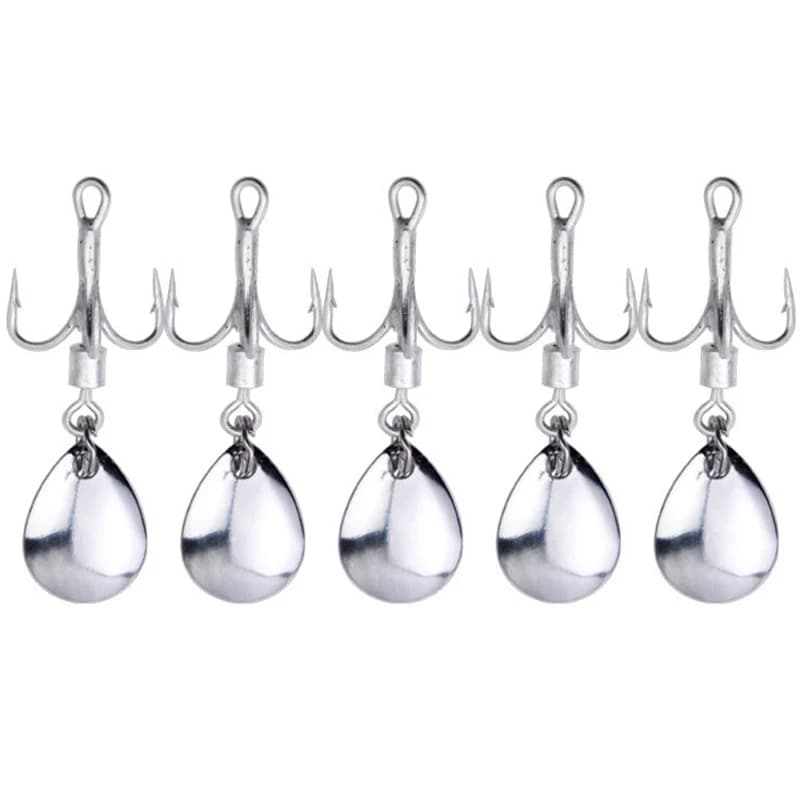 Pack de 5 hameçons triples avec palette spinner pour leurres pêche mer - Kit appâts carnassiers