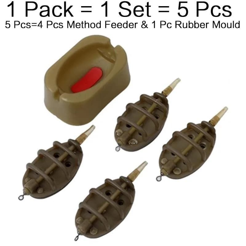 Moule à méthode feeder 5 pièces - Set pour amorçage carpe avec plomb et lance-appât intégré