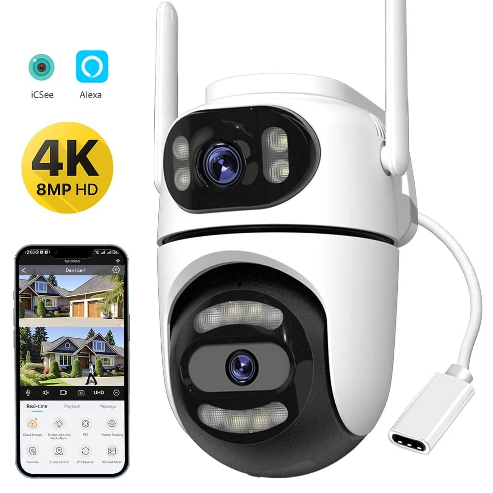 Caméra surveillance extérieure 8MP 4K WiFi PTZ pêche maison sécurité tracking AI vision nocturne étanche
