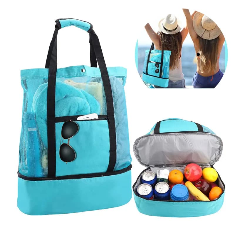 Sac de plage transparent à double couche - Grand sac pique-nique étanche avec filet de rangement