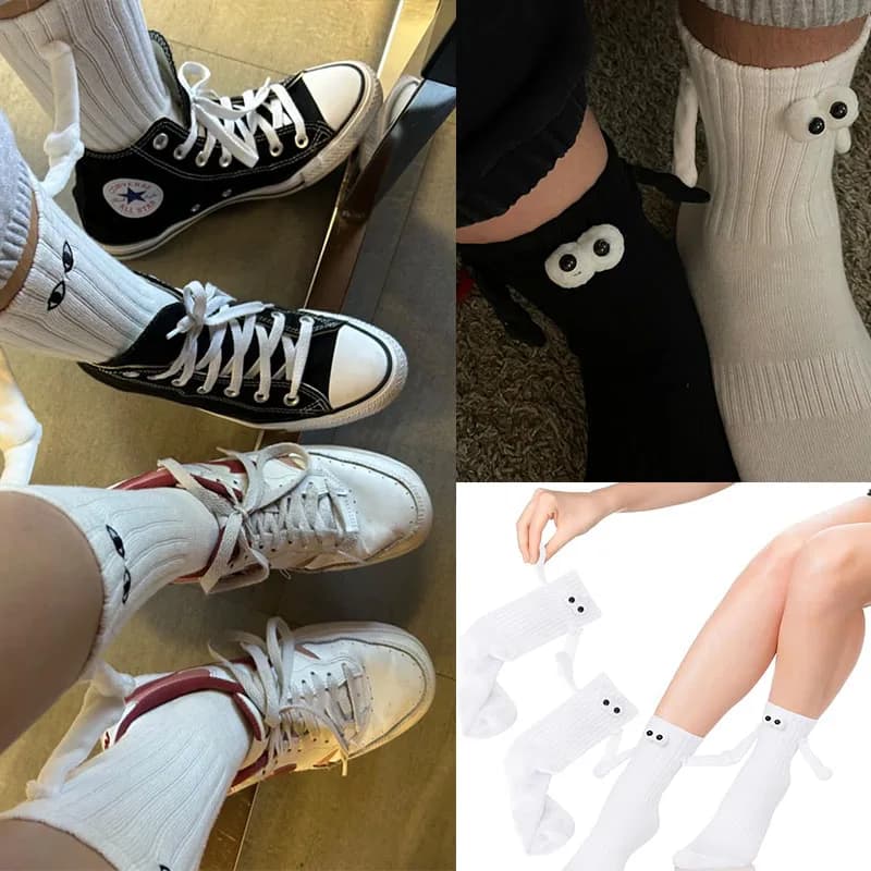 Chaussettes couple main dans main magnétiques drôles - Cadeau fête Noël saisons solides couleur