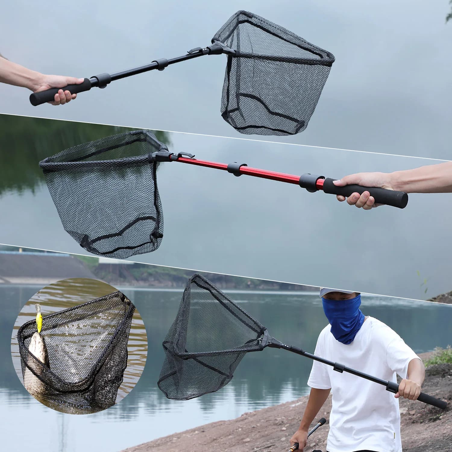 Filet de pêche pliable et rétractable Sougayilang 70 95 115 cm pour truite carpe et perche