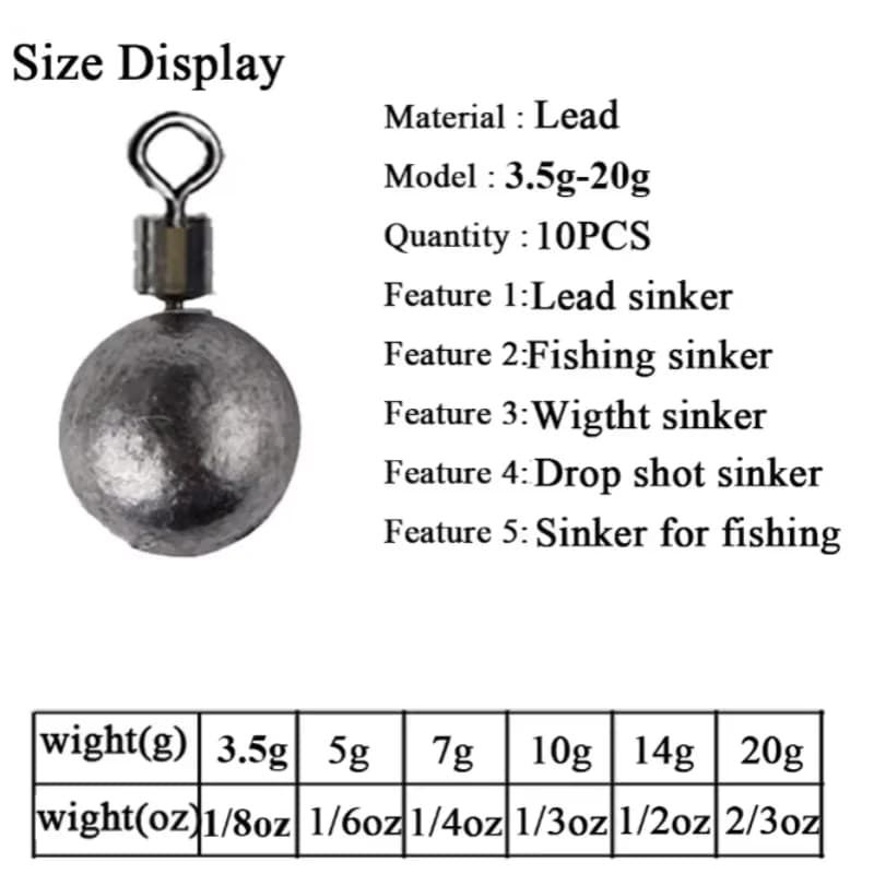 Lot de 10 plombs de pêche 3.5g à 20g - Plombs plats et bombés pour pêche à la carpe et pêche sportive