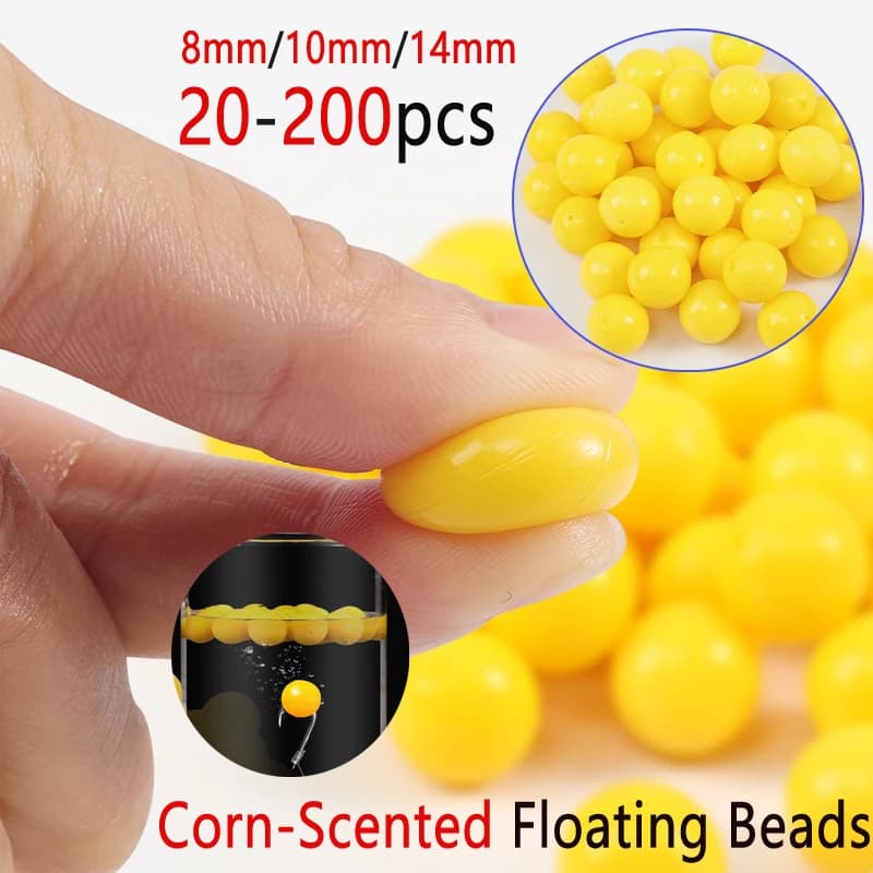 Perles flottantes parfum maïs pour carpe - Bait beads 8-14mm TPR pour hair rig et pêche en surface