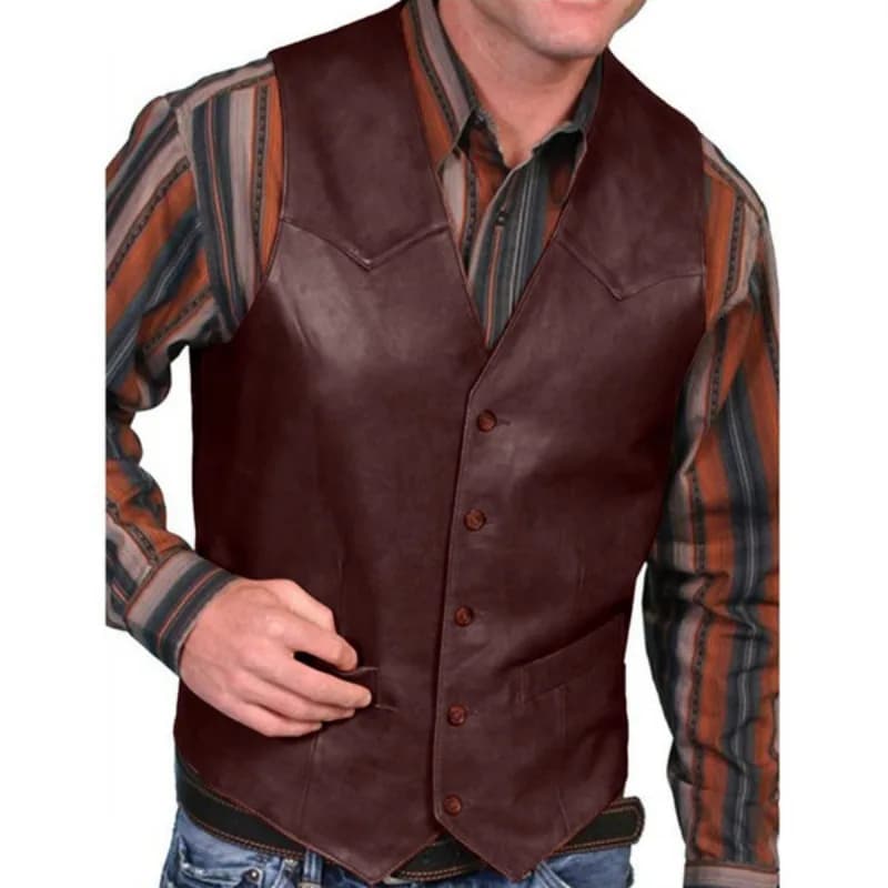 Veste en cuir rétro pour homme, manteau sans manches élégant et tendance pêche
