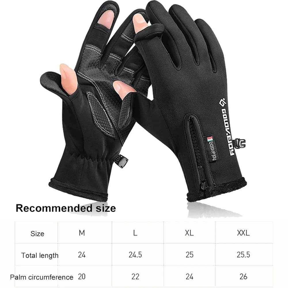 Gants de pêche hiver imperméables 2 doigts - Chauffants velours pour pêche par temps froid