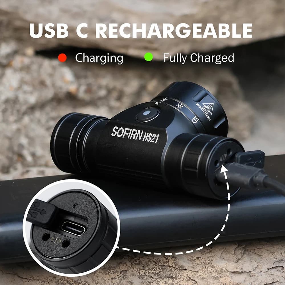 Lampe frontale Sofirn HS21 LED SFT40 2000lm rouge pour pêche - recharge USB C avec capteur infrarouge