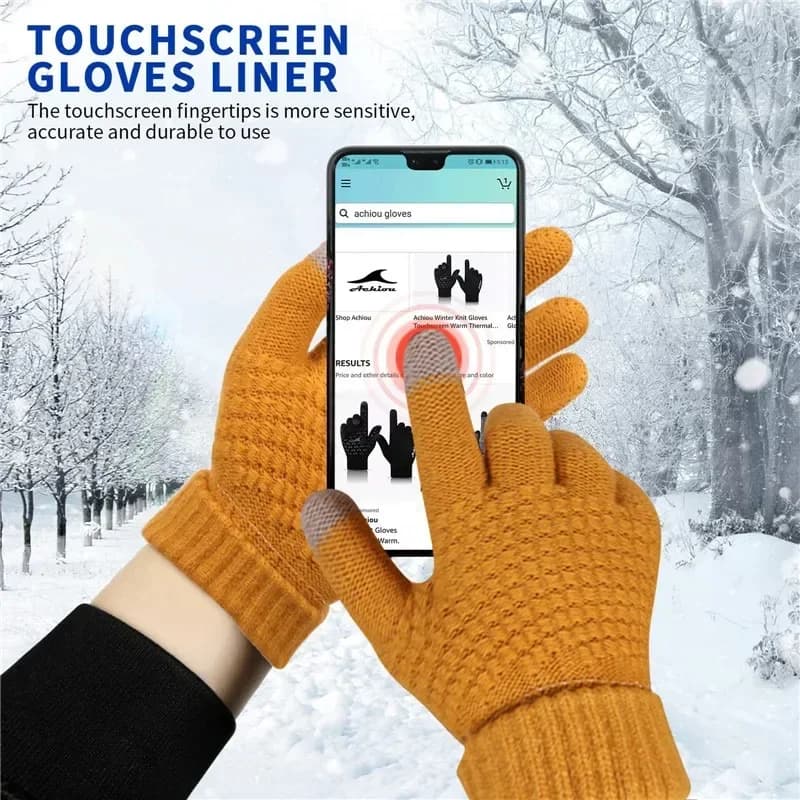 Gants tricotés classiques chauds écran tactile - Mitaines unisexe pour vélo et pêche hivernale