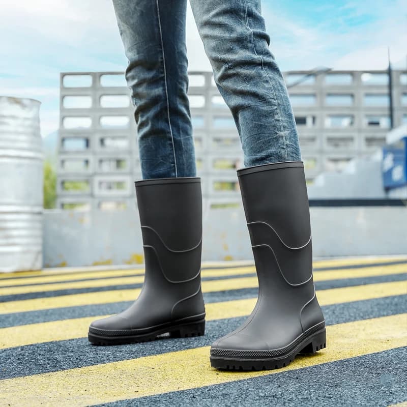 Bottes de pluie PVC mi-mollet homme imperméables antidérapantes pour pêche et activités nautiques