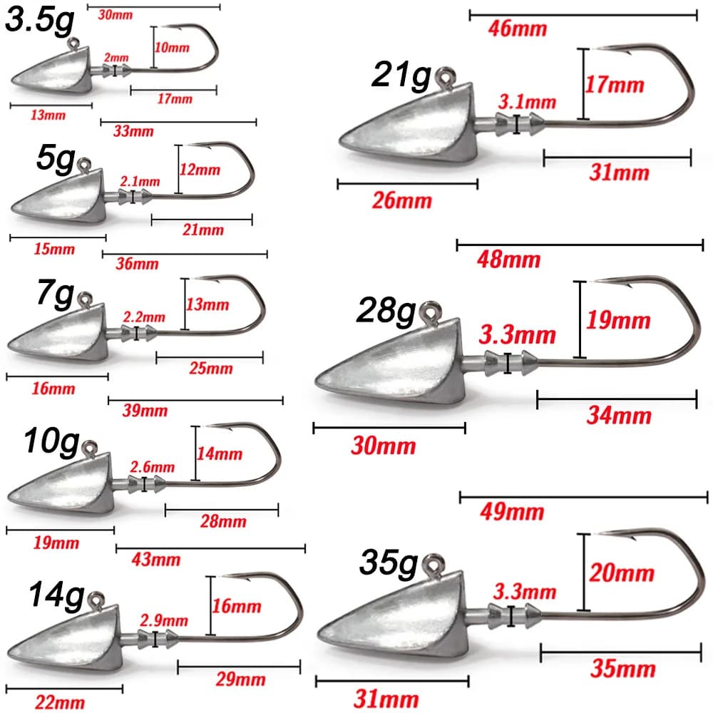 Hameçons lestés métal 5pcs 3.5g-35g pour leurres souples Texas Rig - Pêche précise carnassiers