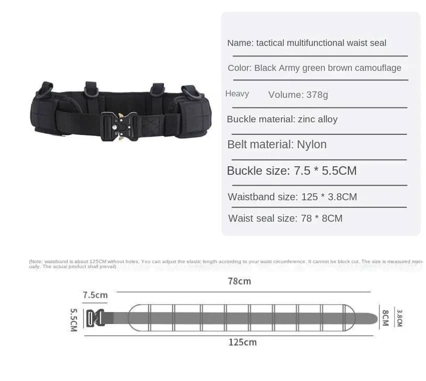 Ceinture tactique nylon MOLLE avec boucle métal - Équipement outdoor chasse pêche