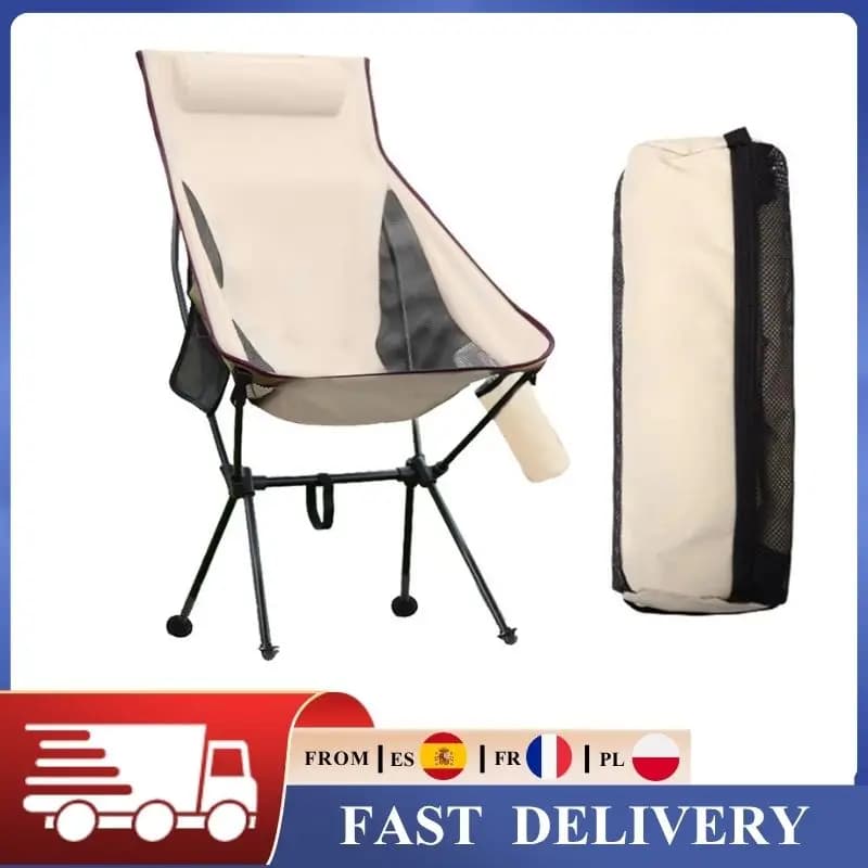 Chaise de camping pliante légère en aluminium et tissu 600D 150kg avec appui-tête pêche confort