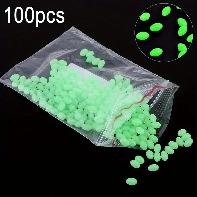 100 perles luminescentes fishing ovales - Perles durs/souples pour montages, set accessoires pêche