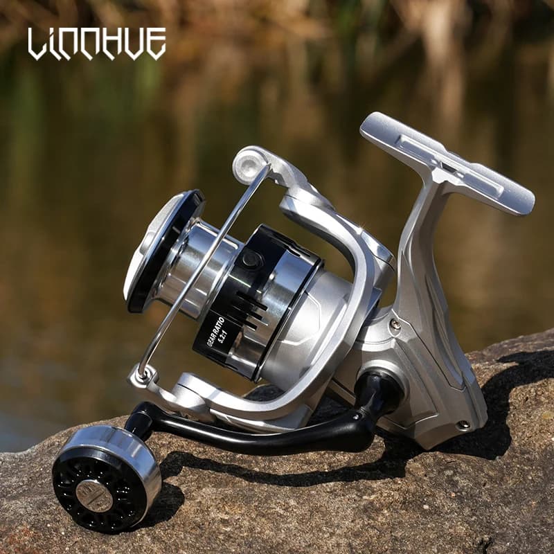 Moulinet spinning LINNHUE 5.2:1 bobine métal profonde - Frein 10kg pour pêche carpe et mer tailles 1000-7000