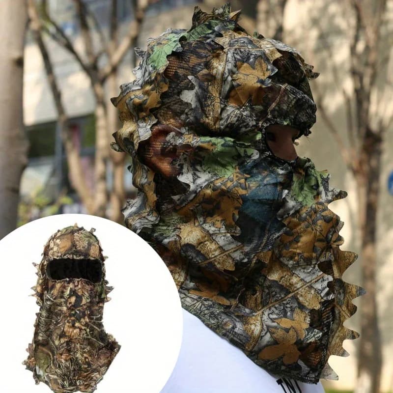 Chapeau camouflage feuilles 3D pour pêche - Masque intégral discrétion maximale