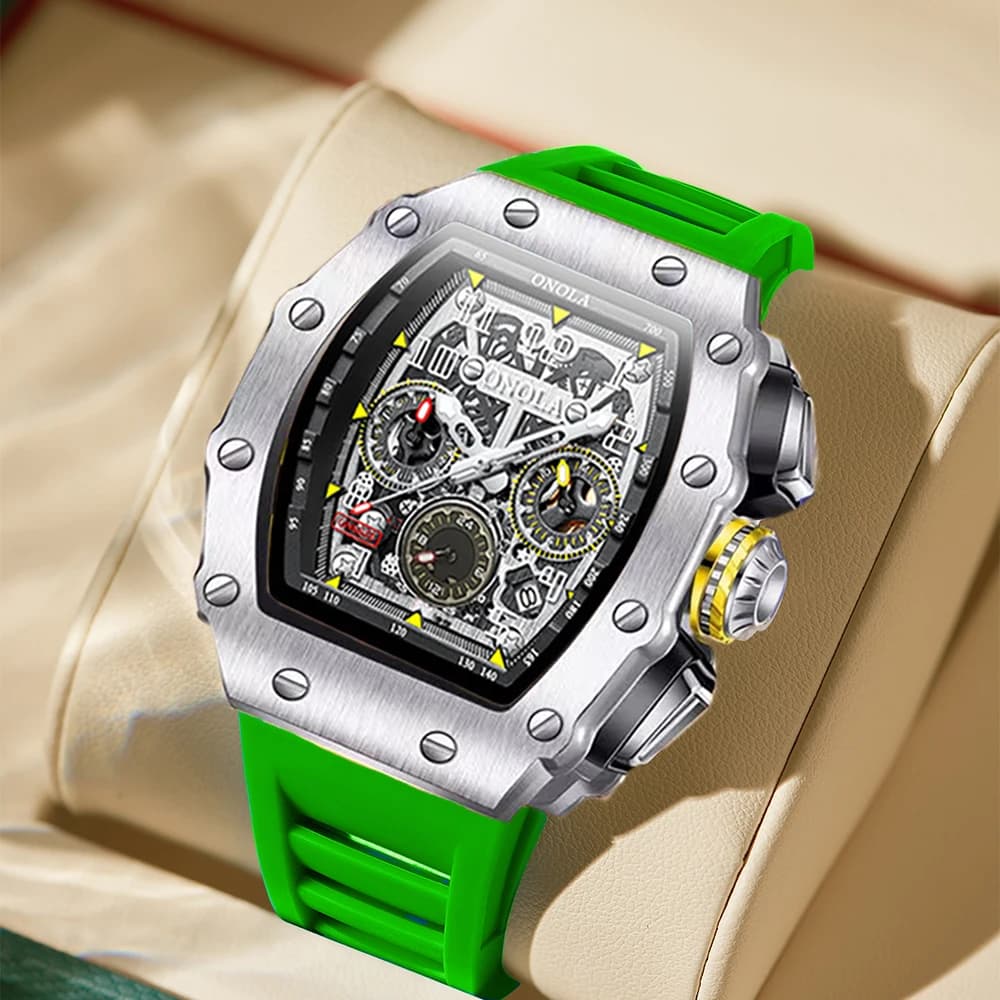 Montre homme ONOLA luxe sport étanche 5ATM lumineuse multifonction bracelet silicone pour pêche et quotidien