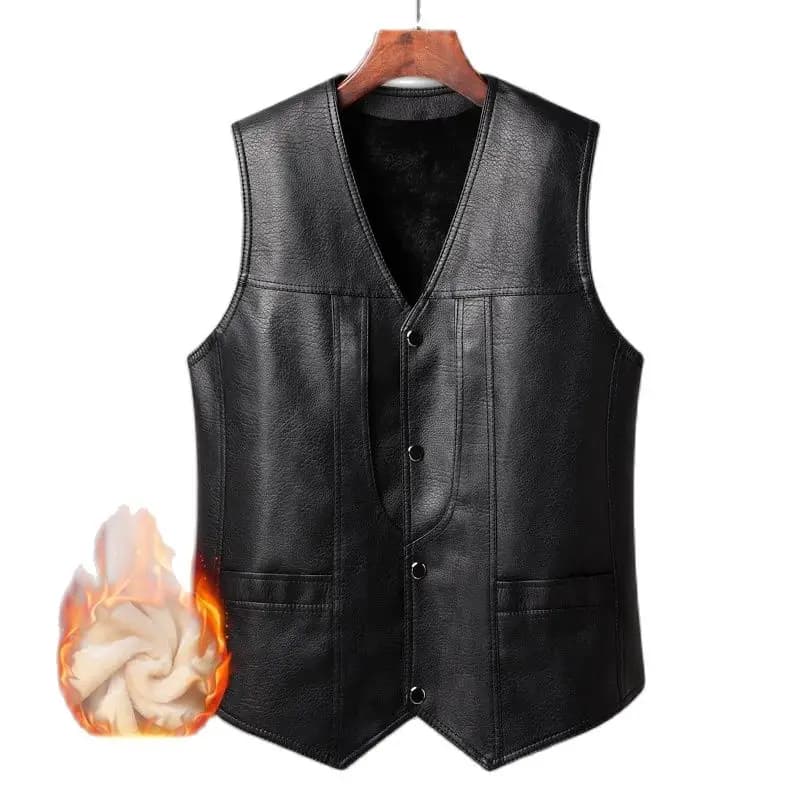 Veste polaire chaude hiver 2024 pour homme, doublure intérieure en cuir, décolleté V, sans manches, vêtement décontracté extérieur