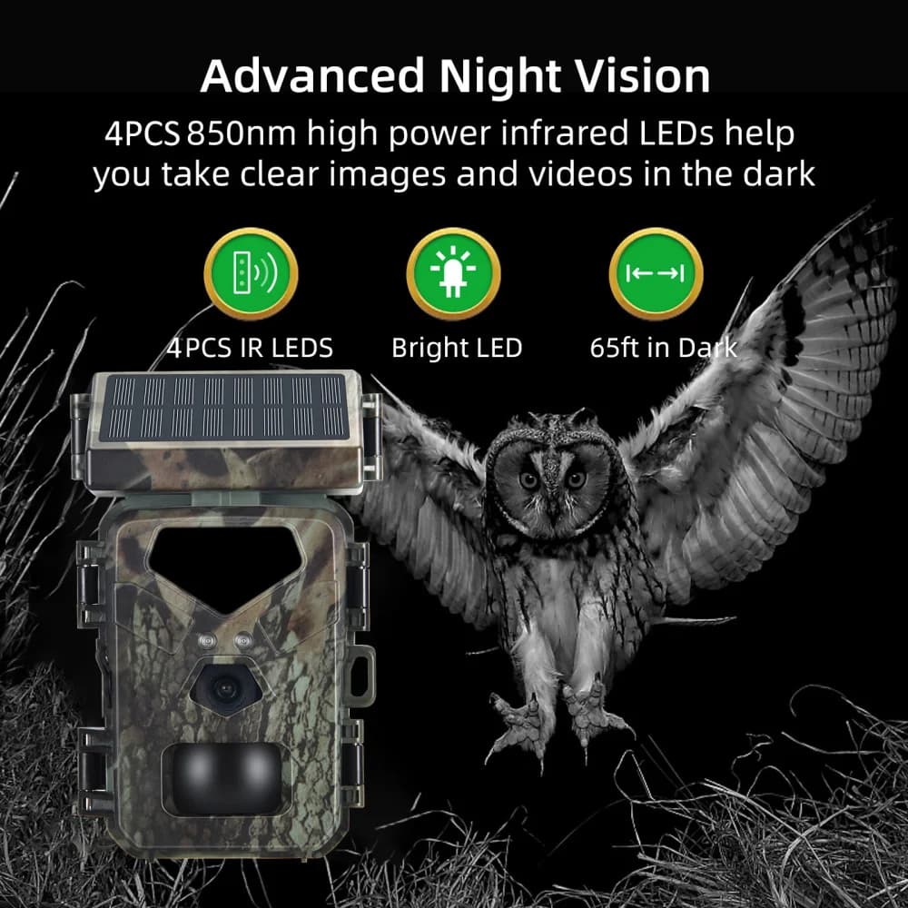 Caméra trail wildlife solaire 20MP 1080P vision nocturne détection mouvement 0.2s étanche piège jardin