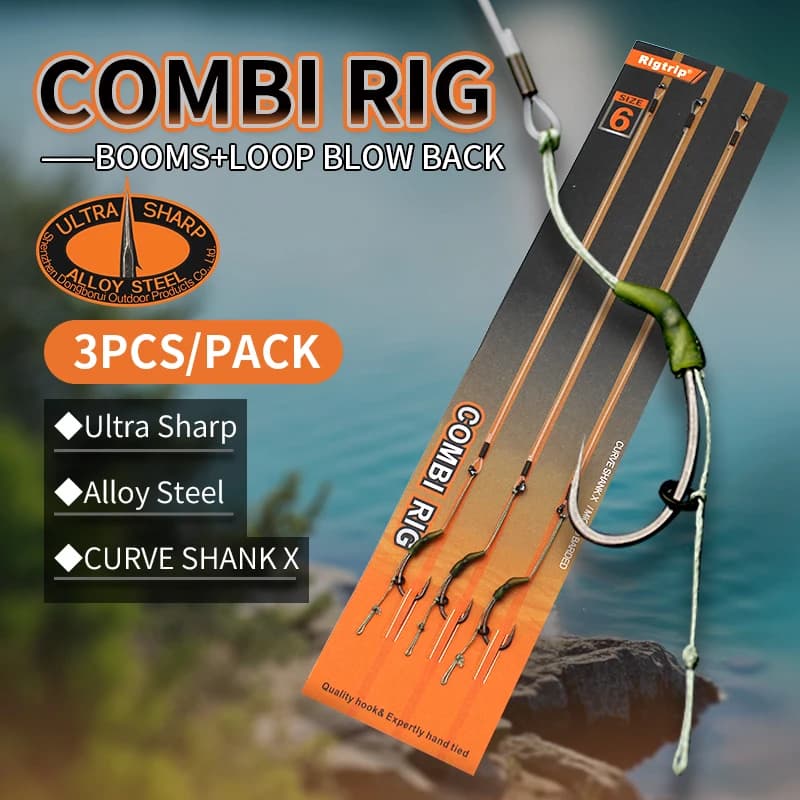 3 hameçons pour carpe avec avançons et boucles, tailles 2 4 6, montage combi rig 35lb