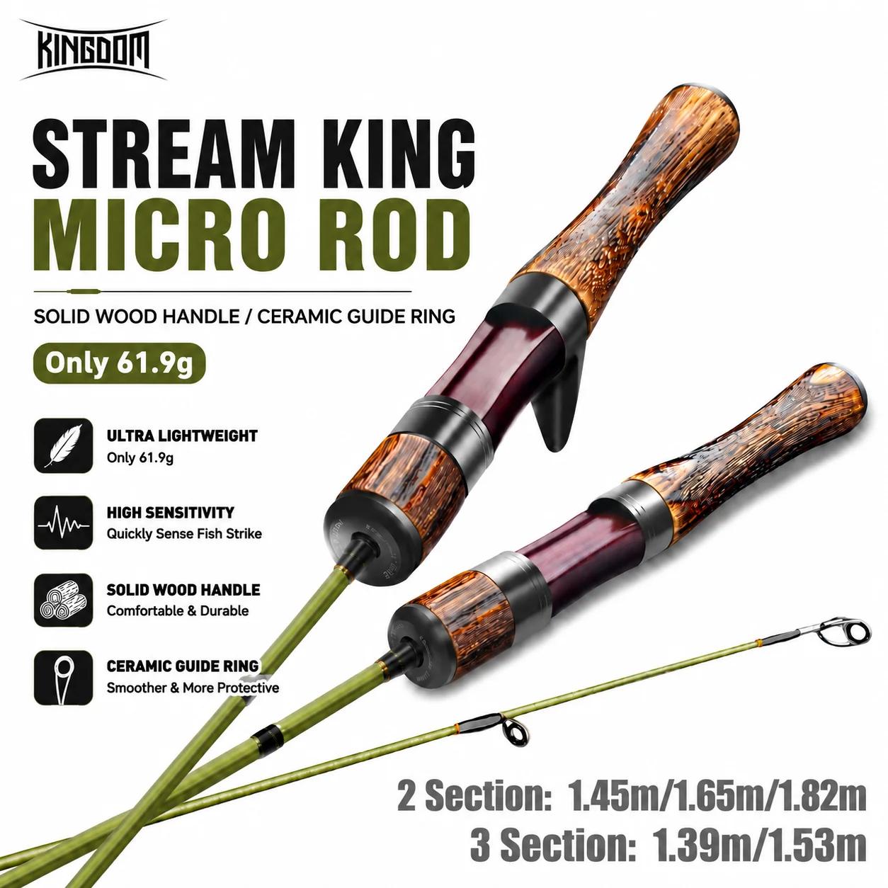 Canne spinning Kingdom 61.9g ultralégère carbone - Action MF puissance UL/L 2/3 sections voyage