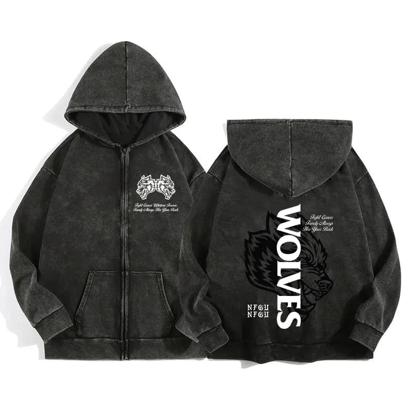 Sweat à capuche zip Darc Wolves Sport pour pêcheurs - Style gothique manga harajuku homme femme