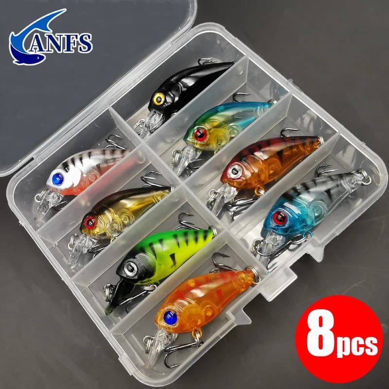 Set 8 leurres crankbait minnow - Appât flottant pêche surface - Leurre topwater black bass