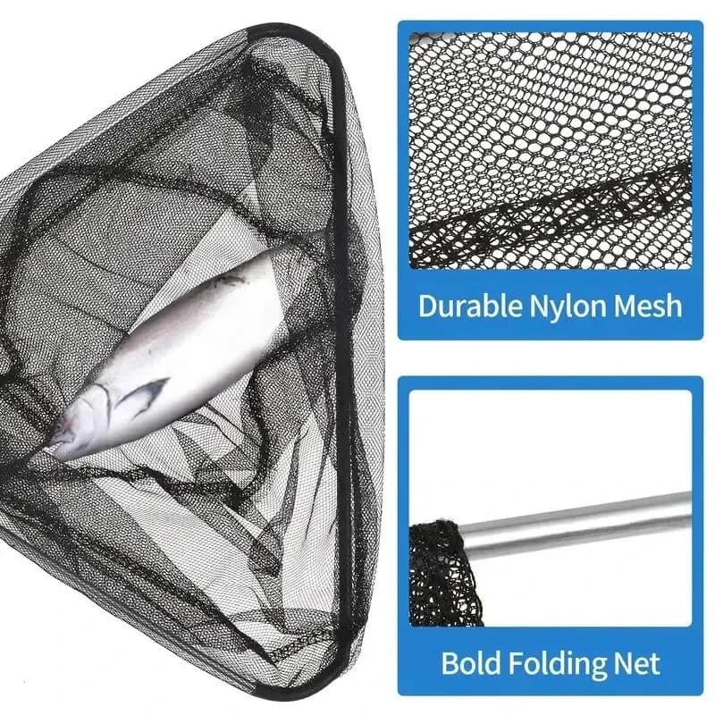 Filet de pêche pliable triangulaire aluminium léger et durable noir outil pratique portable