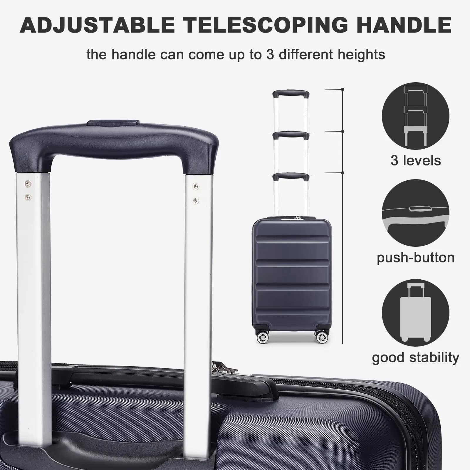 Valise cabine KONO légère avec roues 360° et serrure TSA - Bagage à main 55/65/75cm pour voyages et pêche
