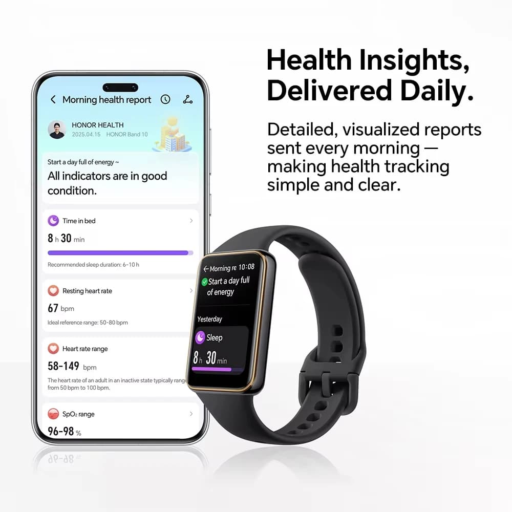 Honor Band 10 Version Globale - Bracelet connecté écran AMOLED 1,57 pouces étanche 5ATM santé matinale