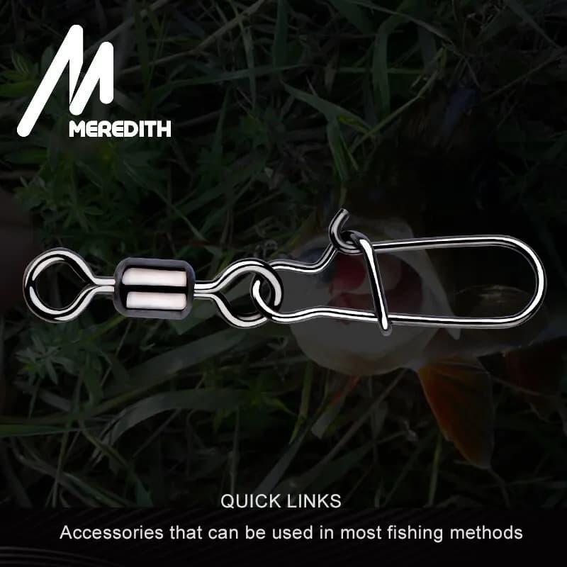 Connecteur de pêche au brochet MEREDITH 50PCS, roulement à aiguilles, émerillon roulant acier inoxydable avec agrafe