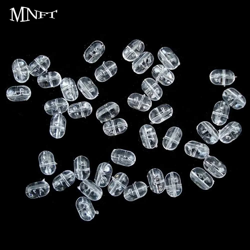 Perles de pêche MNFT 100PCS transparentes ovales à double trou pour montage Sabiki et connecteurs 3 voies